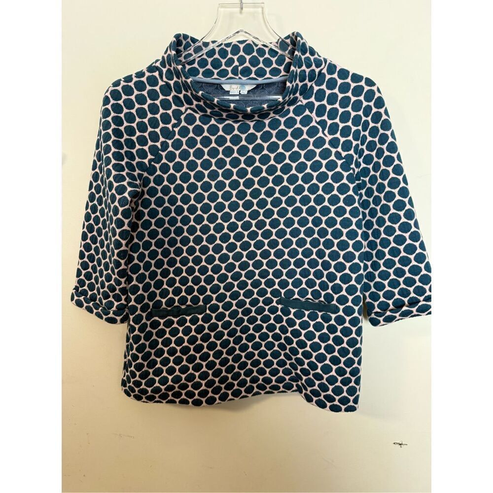 Boden Jersey Jacquard Polkadot 60s Mod Mock Neck Top WL913 Pink/ Green Size 6